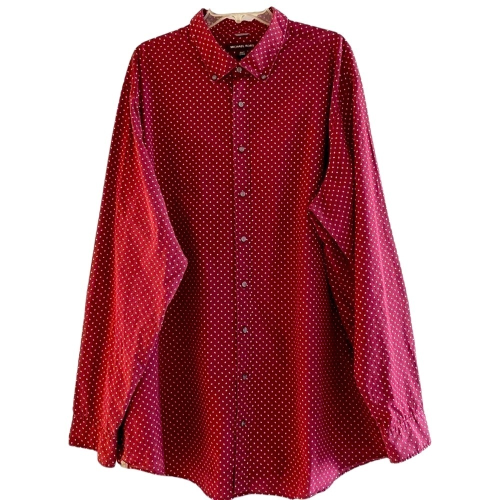 Men shirt big man Michael Kors maroon print button down shirt Long sleeves 2XLT
